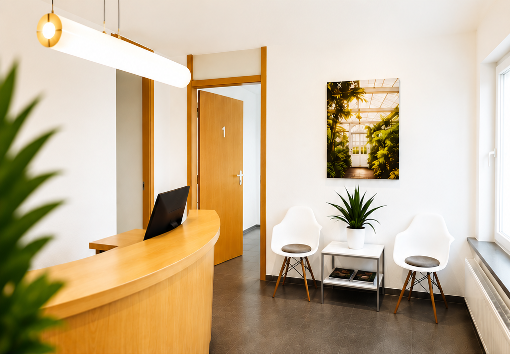 Empfang und Wartebereich der Physiotherapie Löwenplatz in Remseck-Aldingen